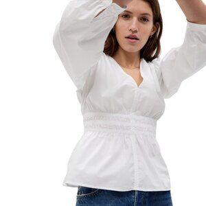 Puff Sleeve Peplum Top in White